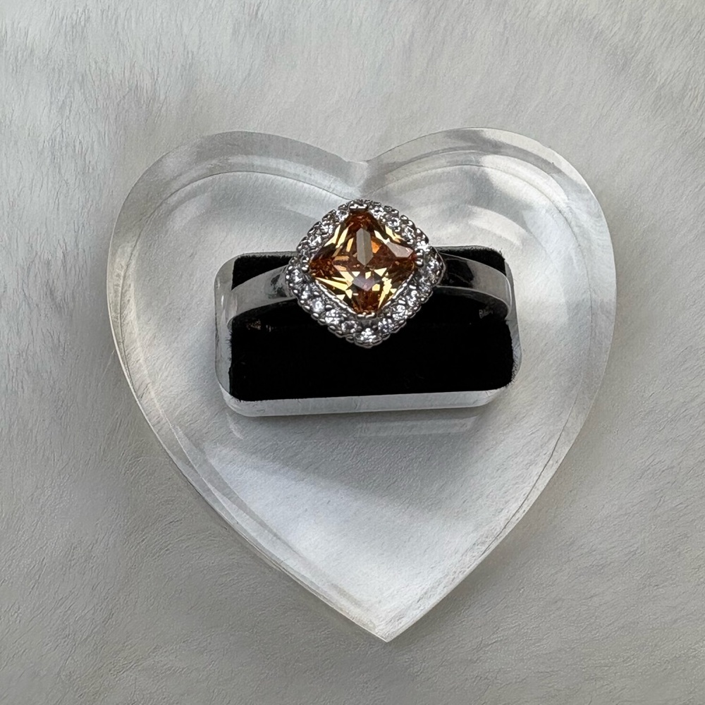925 Sterling Silver Citrine and Clear CZ Ring